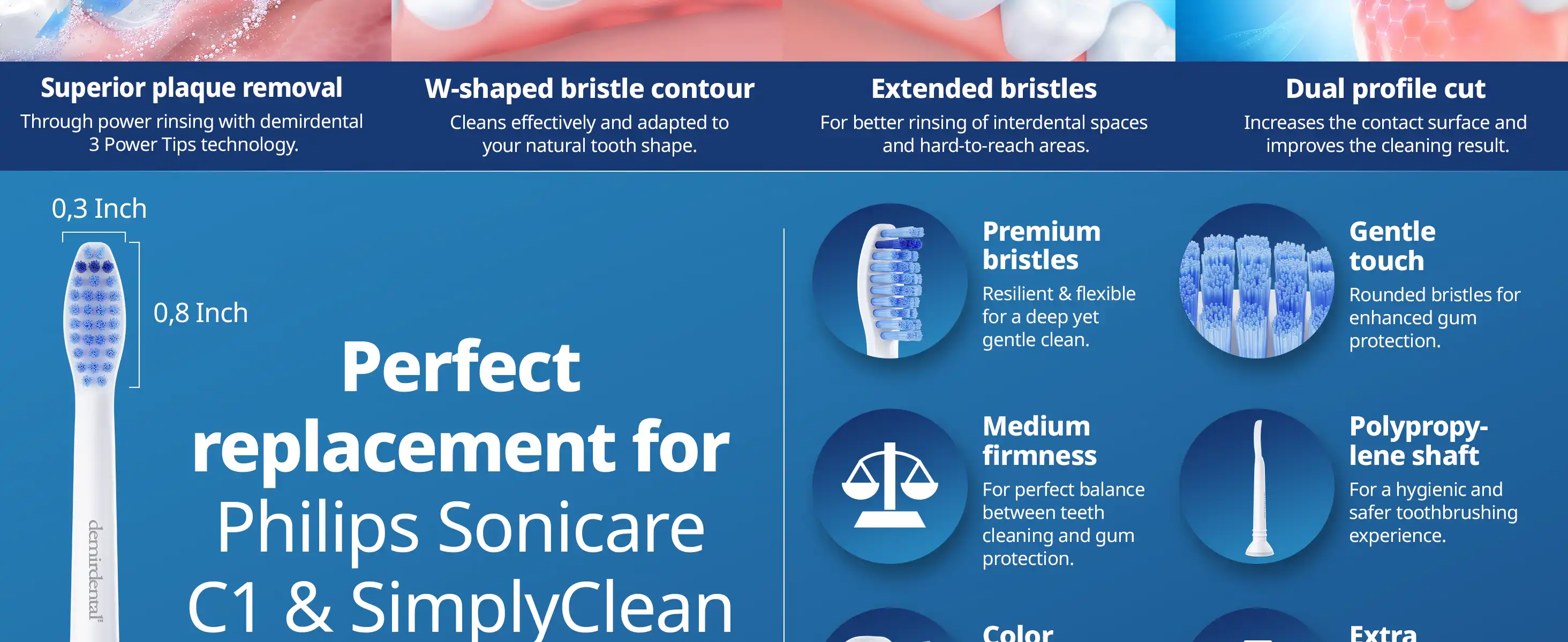 demirdental Medium Aufsütze für Philips Sonicare Ersatzbürsten