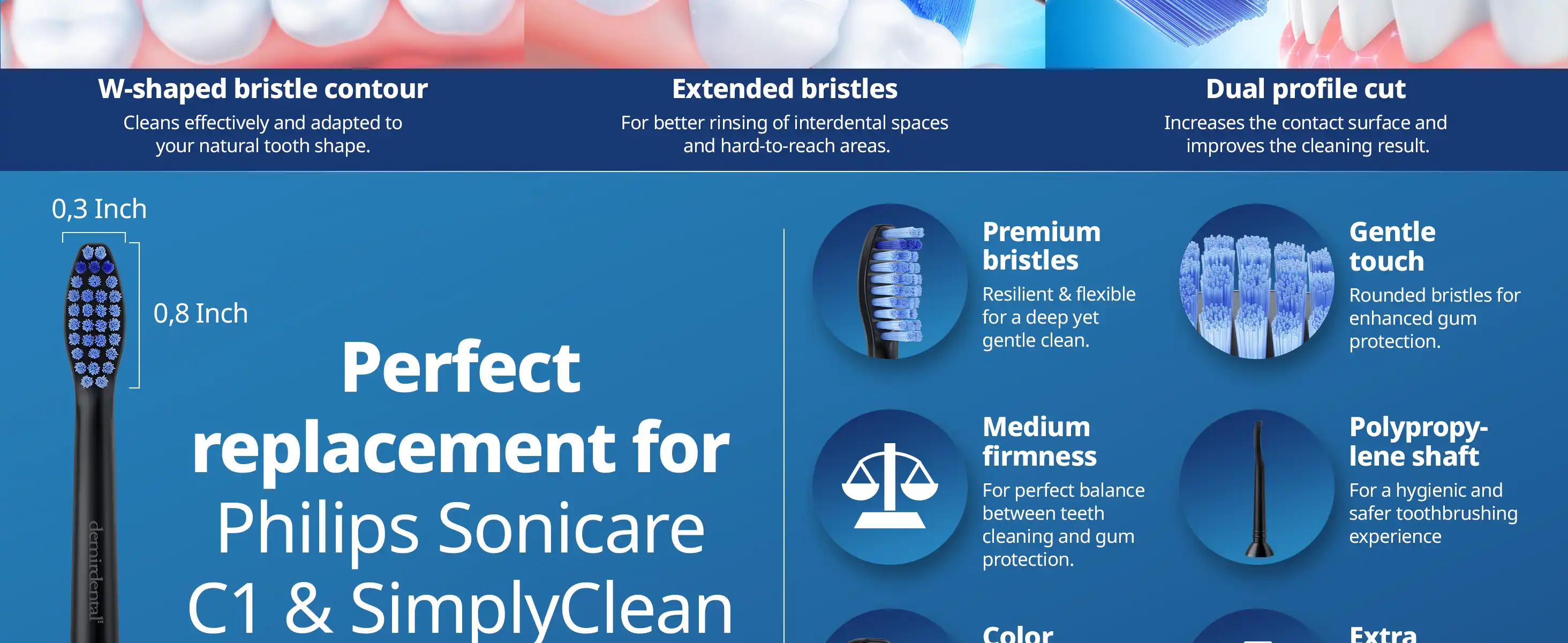 demirdental Medium Aufsütze für Philips Sonicare Ersatzbürsten